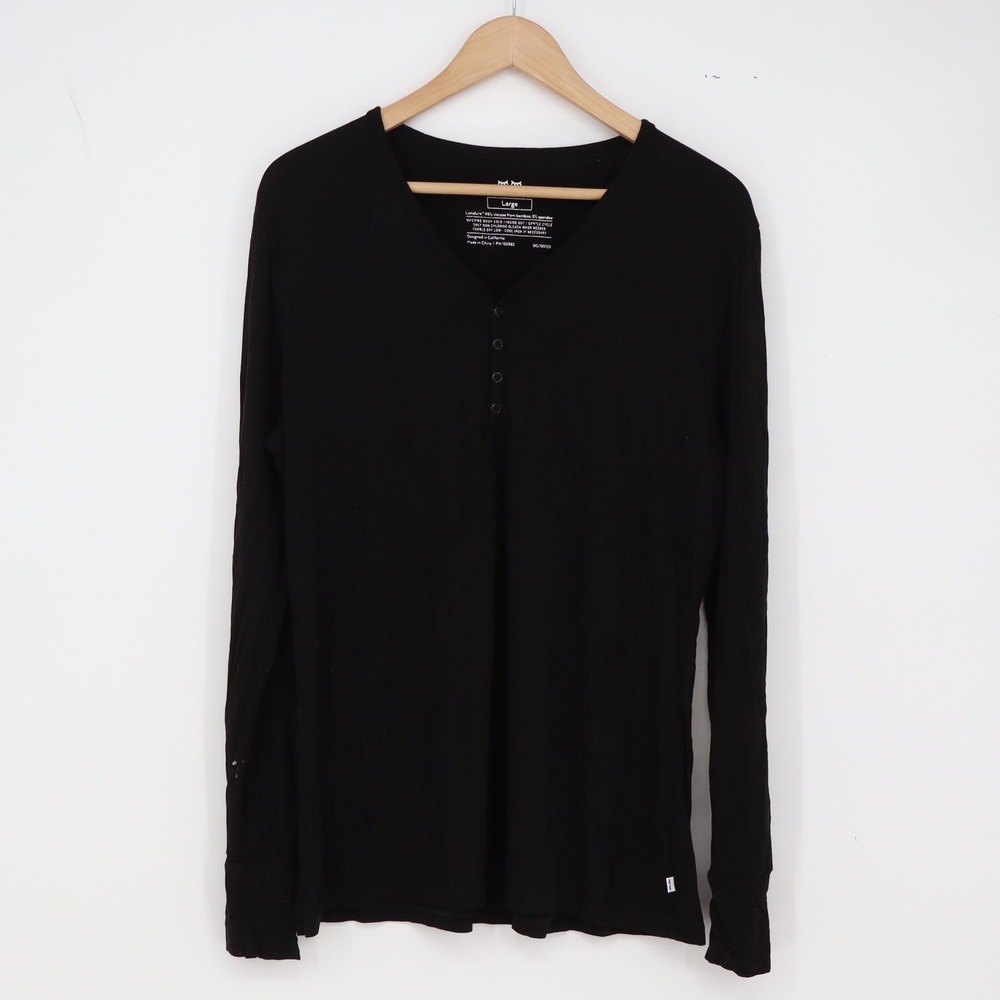 Little Sleepies Henley Top Mens Large Lunaluxe Black Long Sleeve Good